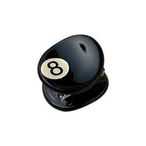 Black mini claw clip with billiards 8 ball design made of acetate material