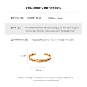 Detailed size chart showing dimensions and weight of the gold plated stone cuff bracelet