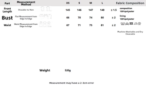 Size guide for sleeveless dress with tassels showing XS-L dimensions and fabric details