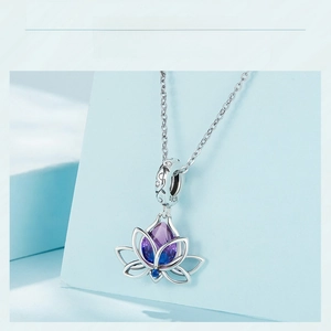 S925 silver lotus flower pendant with gradient teardrop gemstone detail