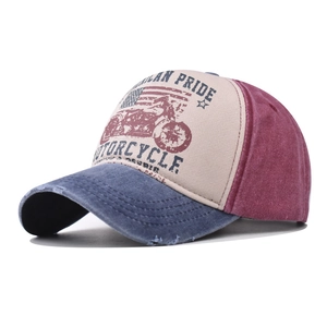 Vintage washed cotton motorcycle baseball cap with American Pride graphic embroidery
