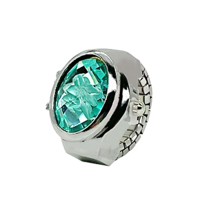 Vintage silver finger watch ring with oval turquoise gemstone and metallic strap band