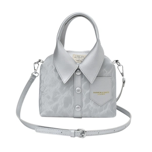 Silver handbag with unique shirt collar design and detachable strap in solid color