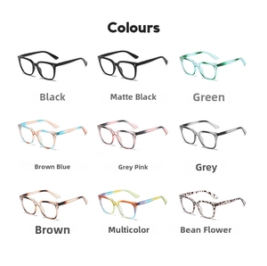 Collage of nine different color options for these vintage oversized square eyeglass frames