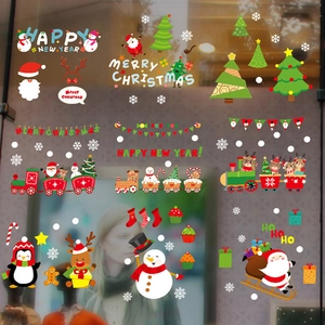 Christmas window static stickers featuring Santa, reindeer, and snowman for holiday decor