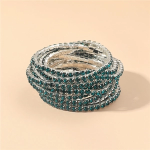 Pulsera elástica multicapa de 2,0mm con cristales verde oscuro y base plateada
