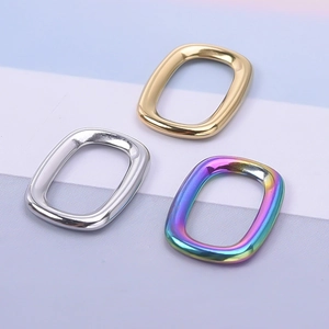 Polished 304 stainless steel square charms in gold, silver, and rainbow finishes for DIY