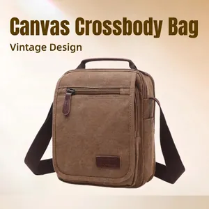 Men Canvas Messenger Bag Multi-Pocket Retro Shoulder Crossbody Handbag For Daily Casual Travel Workwear Style Durable