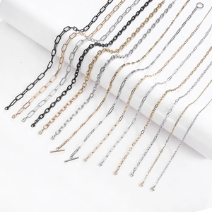 Waterproof stainless steel paperclip chain necklaces in gold, silver and black finish