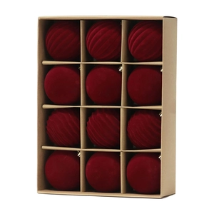Geflokte Kerstballen Set Fluwelen Textuur Kunststof Kerstboom Hangende Decoraties Voor Vakantie Scène Huisdecoratie