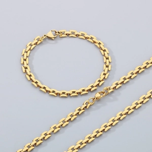 Elegant gold flat chain necklace and bracelet set with lobster clasp for women