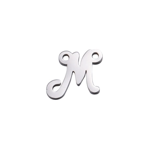 Polished silver stainless steel letter M connector with double holes for DIY jewelry