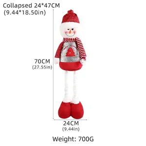 Standing telescopic snowman Christmas doll with red hat and Merry Christmas print