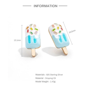 Cute S925 sterling silver ice cream stud earrings with colorful enamel sprinkles detail