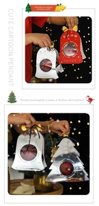 Christmas gift boxes with tree and bell shapes featuring clear window and gold accents