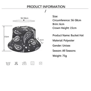 Double-sided paisley bucket hat for women, sun protection polyester outdoor fisherman cap