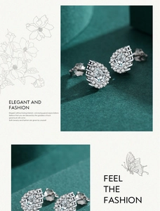 Macro shot of S925 sterling silver teardrop stud earrings with full pavé diamond details