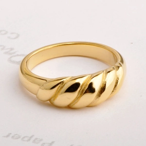 Twisted Croissant Dome Ring Stainless Steel Gold Plated Braided Minimalist Statement Jewelry For Women
