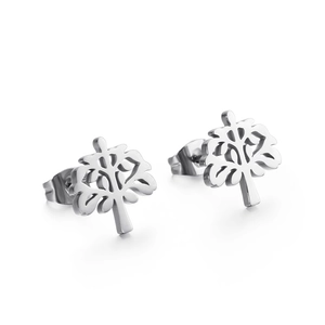 Elegant stainless steel tree of life stud earrings with polished silver finish for women