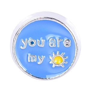Blue enamel sun charm with 'you are my' text for DIY floating locket bracelets