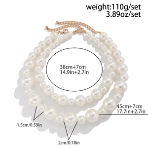 Detailed size map of double layer pearl choker with 1.5cm and 2cm bead diameters
