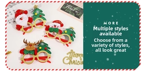 Detailed view of Christmas glasses set featuring Santa, snowman and reindeer designs