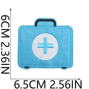 Detailed close-up of blue medical emergency kit embroidered patch with dimensions 6.5x6cm