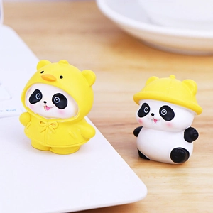 Cute panda desktop ornaments wearing yellow raincoats for office and car interior decor