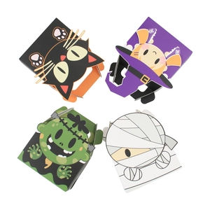 Halloween Candy Boxes Handheld Paper Gift Bags Cartoon Mummy Cat Witch Frankenstein Design Party Favors Cardboard