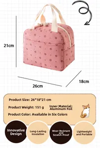 Dettagli borsa termica in velluto a coste rosa a fiori, 26x18x21cm con foglio di alluminio