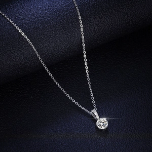 Classic 925 sterling silver necklace with a 1 carat round moissanite solitaire pendant