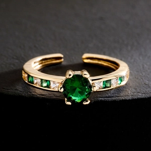 Luxury 18K gold plated copper ring with green zircon stones and micro-pave detailing