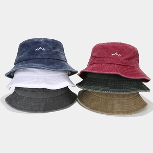 Corduroy bucket hats with mountain embroidery in six colors for outdoor leisure