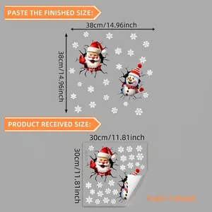 3D Santa Claus and Snowman static window stickers with white snowflakes for Xmas decor