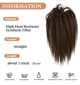 Detail specifications and care guide for dark brown synthetic fiber ponytail hair extension