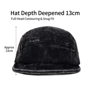 Retro-Baseballkappe aus schwarzem Cord mit 5 Panels und 13 cm tiefer Passform