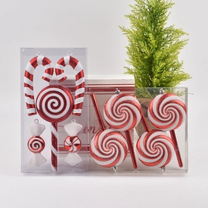 Red and white glitter candy cane and lollipop Christmas tree hanging ornaments set
