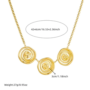 Vintage 18k gold plated stainless steel necklace with three spiral rose pendants