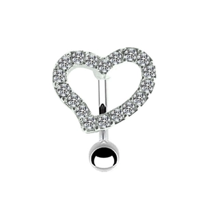 Gros plan d'un piercing de nombril en forme de cœur serti de diamants brillants en argent