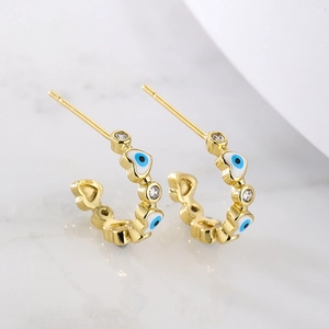 18K gold plated heart and evil eye hoop earrings with micro-set cubic zirconia stones