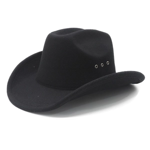 Chapeau de cowboy western classique en feutre noir avec œillets d'aération en métal
