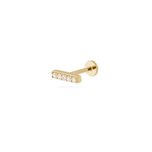 Detailed view of golden S925 silver labret stud featuring five white round zircon stones