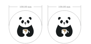 Technical drawing showing the 100mm diameter of this floral acrylic panda coaster