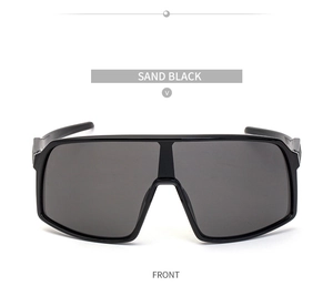 Front view of sand black oversized windproof cycling sunglasses with panoramic shield lens