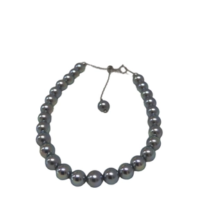Elegant S925 silver pearl bracelet with dark grey pearls and adjustable 14k gold-filled clasp