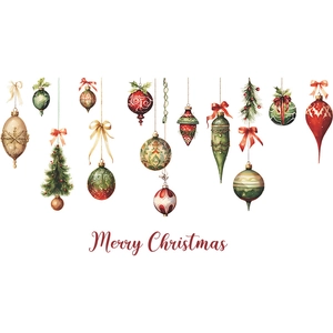 Christmas hanging ornaments set with festive red and green glass balls and tree decorations