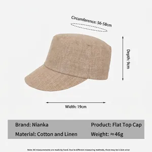 Khaki linen equestrian cap with size chart and specifications for women stylish sun hat