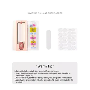 French colorful press-on nail kit with 24 multi-color nails and professional tools