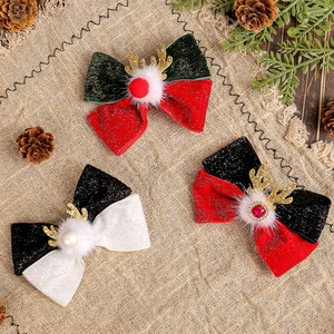 Rentier Geweih Haarklammern Samt Glitzer Schleife Mit Pelzball Und Strass Für Weihnachtsfeier Festlicher Feiertag Kopfschmuck