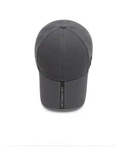 Close-up of gray baseball cap with twill fabric and CHIAROSCURO text on the brim
